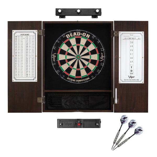 Viper Dead On Sisal Dartboard, Metropolitan Espresso Cabinet, Shadow Buster Dartboard Lights & Throw Line Light Marker