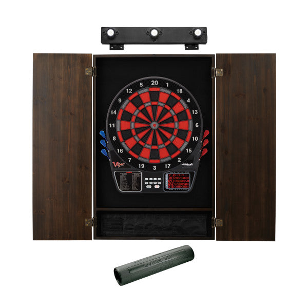 Viper 797 Electronic Dartboard, Metropolitan Espresso Cabinet, Dart Mat & Shadow Buster Dartboard Light Bundle