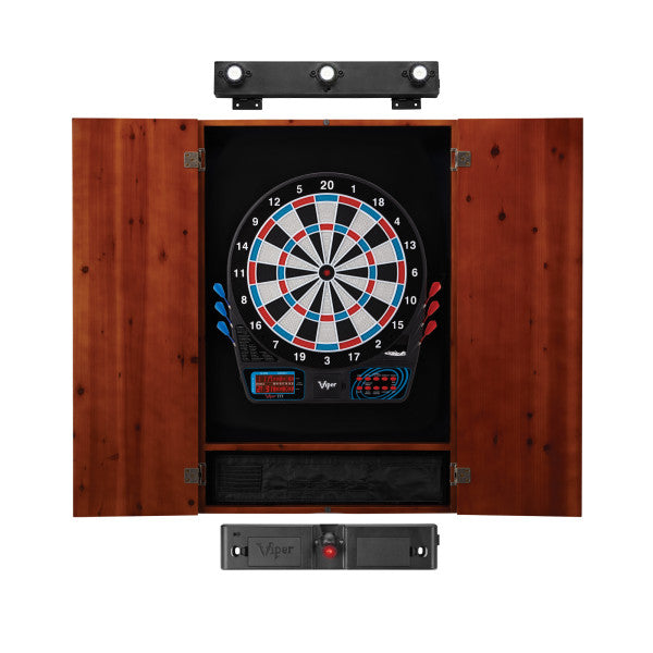 Viper 777 Electronic Dartboard, Metropolitan Cinnamon Cabinet, Throw Line Light & Shadow Buster Dartboard Light Bundle