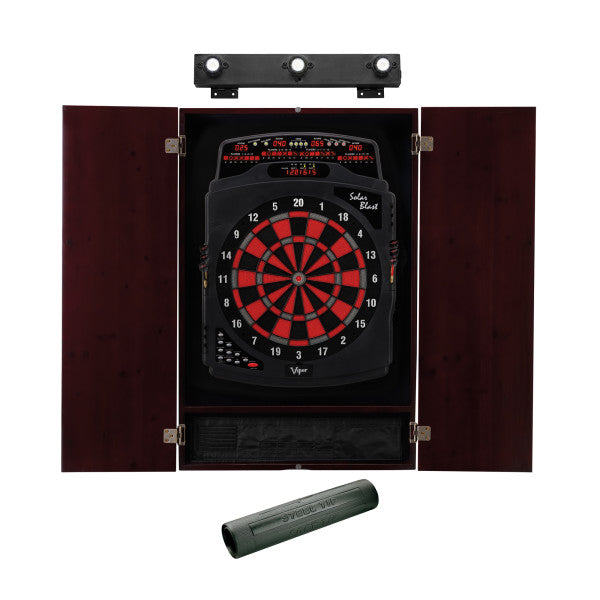 Viper Solar Blast Electronic Dartboard, Metropolitan Mahogany Cabinet, Dart Mat & Shadow Buster Dartboard Light Bundle