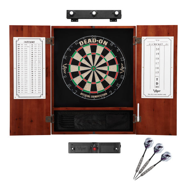 Viper Dead On Sisal Dartboard, Metropolitan Cinnamon Cabinet, Shadow Buster Dartboard Lights & Throw Line Light Marker