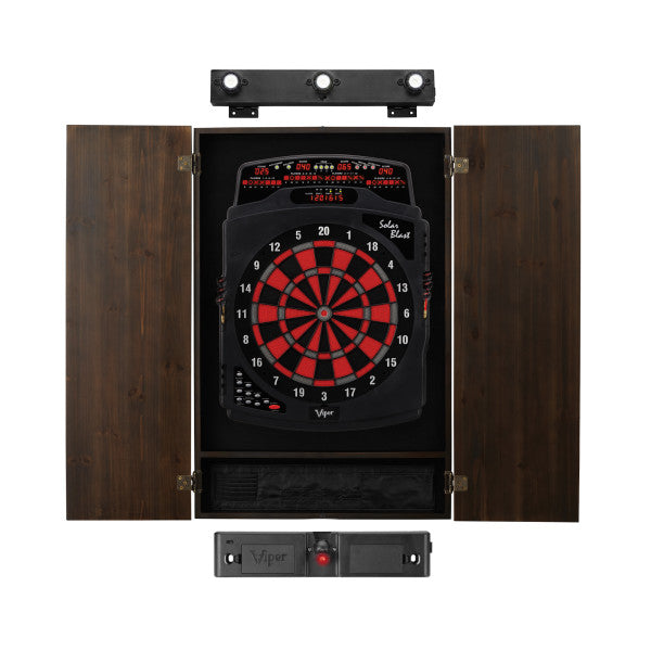 Viper Solar Blast Electronic Dartboard, Metropolitan Espresso Cabinet, Throw Line Light & Shadow Buster Dartboard Light Bundle