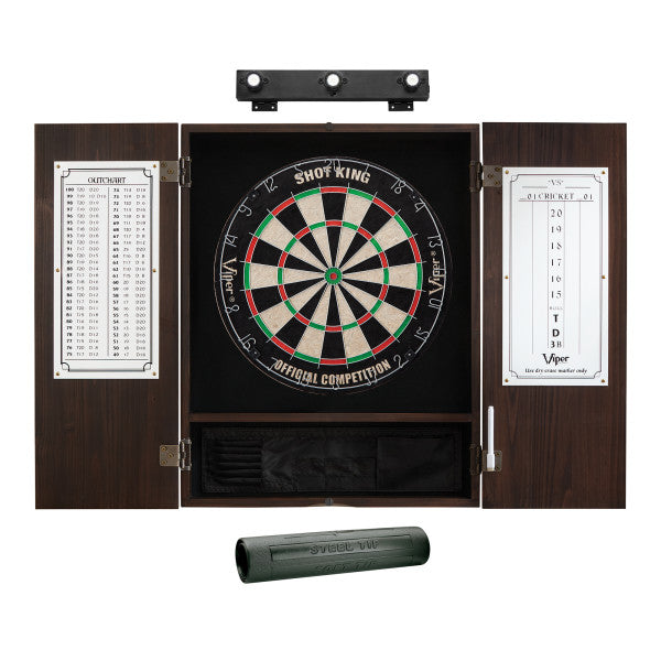 Viper Shot King Sisal Dartboard, Metropolitan Espresso Cabinet, Shadow Buster Dartboard Lights & Padded Dart Mat