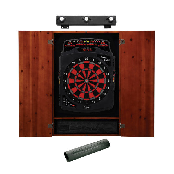 Viper Solar Blast Electronic Dartboard, Metropolitan Cinnamon Cabinet, Dart Mat & Shadow Buster Dartboard Light Bundle