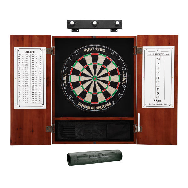 Viper Shot King Sisal Dartboard, Metropolitan Cinnamon Cabinet, Shadow Buster Dartboard Lights & Padded Dart Mat