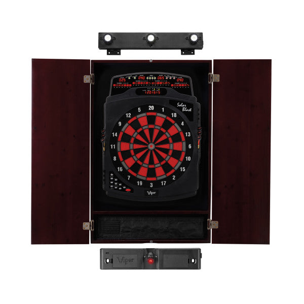 Viper Solar Blast Electronic Dartboard, Metropolitan Mahogany Cabinet, Throw Line Light Marker & Shadow Buster Dartboard Lights