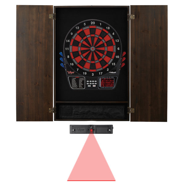 Viper Metropolitan Espresso Soft Tip Dartboard Cabinet, Viper 797 Electronic Dartboard, and Viper Dart Laser Line