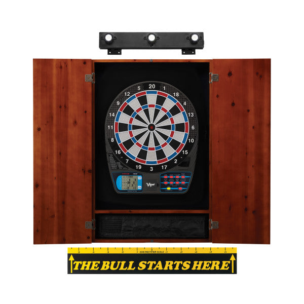 Viper 787 Electronic Dartboard, Metropolitan Cinnamon Cabinet, Throw Line Marker & Shadow Buster Dartboard Light Bundle